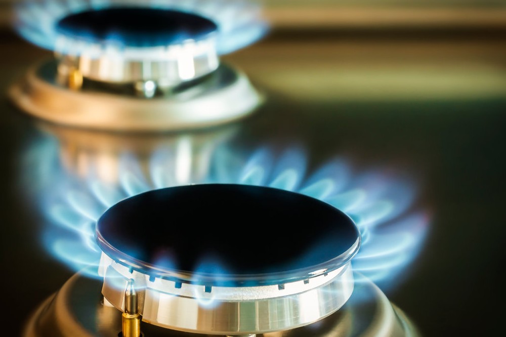 Natural gas burners lit